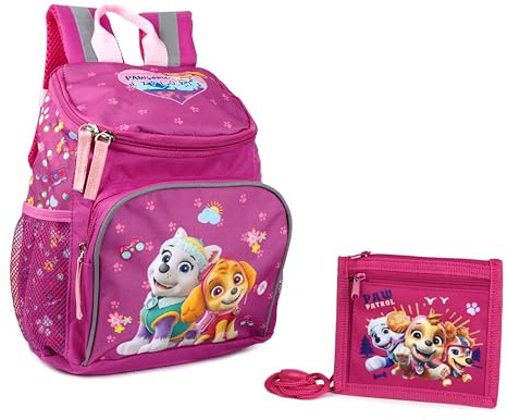 Paw Patrol Rucksack und Brustbeutel im Set für Kindergarten und Kita Kinderrucksack Fabrizio, 3-6 Jahre (Pink 1)
