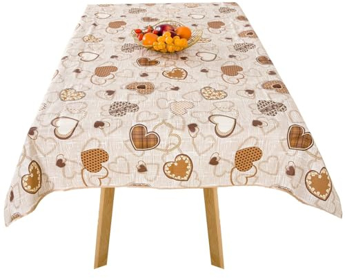 texpot Tovaglia cerata, lavabile, 130 x 160 cm, con cuori, idrorepellente, in poliestere, per tavolo da giardino