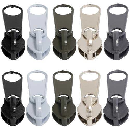 Aerzetix - Set di 10 cursori N°10 Non bloccabili per Cerniera a Spirale | in Metallo Colore Nero Grigio Pastello Scuro Grigio-Pietra Verde Argento