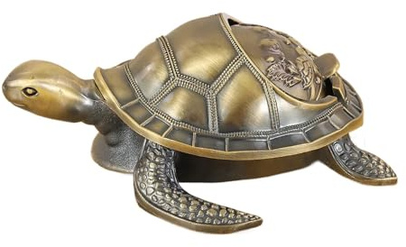 Cenicero creativo de tortuga de 5.3 x 4.9 pulgadas, retro, de metal de alta gama, anticaídas, multifuncional, práctica mesa de centro con tapa, cenicero (2)