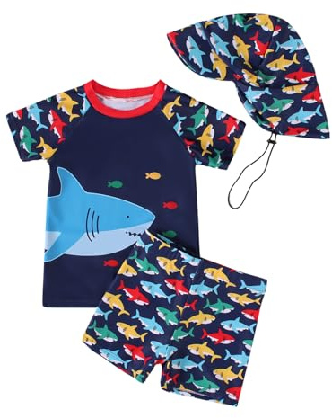 WYTbaby Ropa UV Traje de baño para bebé niño de dos piezas manga corta natación bañador pantalones cortos ropa de protección UV 3 meses - 3 años, azul marino, 12-18 meses