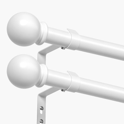 PeSenp 2 Pack Curtain Poles 87-240cm, 16mm Diameter White Curtain Rod | with Bracket and Finial, Metal Material, Suitable for Light/Sheer, Eyelet Curtains, for Windows in Living room, Bedroom, Door