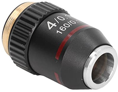 Aramox Achromatic Microscope Objective Copper Microscope Lens 4X 20.2mm Thread 160mm Tube Length 0.17mm Cover Glass for Biological Microscopes Study Lab Research