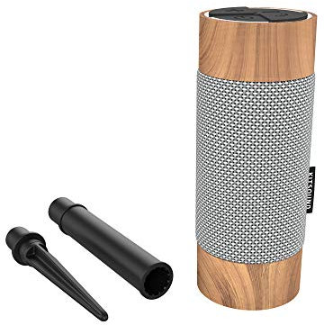 KitSound Diggit Altavoz Bluetooth Independiente para Exteriores con Soporte Extraíble - Color Plata/Madera
