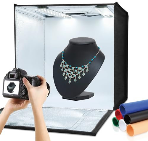 Caja de Luz para Estudio Fotográfico PULUZ Portátil 60 x 60 x 60 cm, Carpa de Luz LED 5500K Mini 60W, Kit de Estudio de Fotografía con 6 Fondos Desmontables Negro, Naranja, Blanco, Enchufe UE
