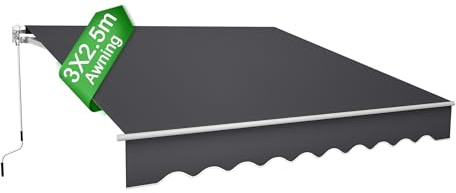 LZQ Tenda da sole in alluminio, 3 x 2,5 m, per balcone, protezione solare, a cassetta, con braccio articolato, colore grigio scuro