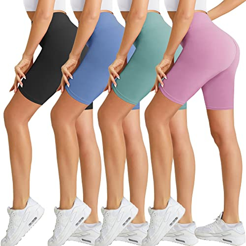 Natural Feelings Buttercloud 4 Pack Biker Shorts for Women-8 High Waist Tummy Control Workout Shorts Athletic Gym Yoga Pants