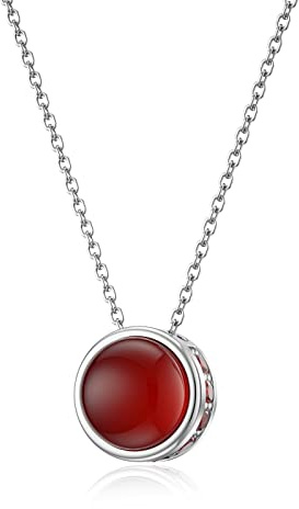 LANBEIDE January Birthstone Necklace, 925 Sterling Silver Red Garnet Necklace for Women Birthday Present