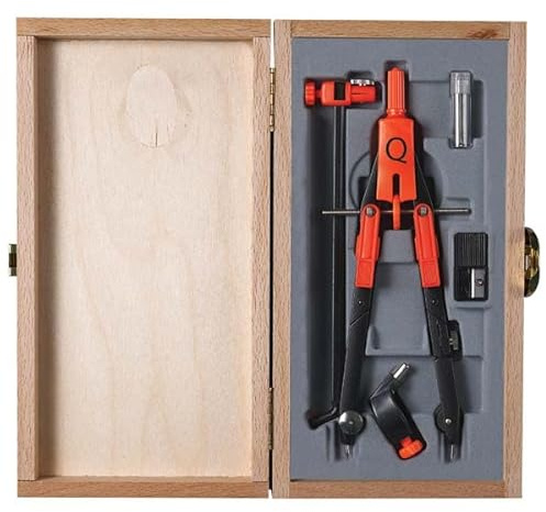 Balaustrone Quando 5 pz. F4000 in Astuccio Legno compasso professionale leggero e regolabile, dotato di adattatore universale e mine di ricambio, ideale per il disegno tecnico