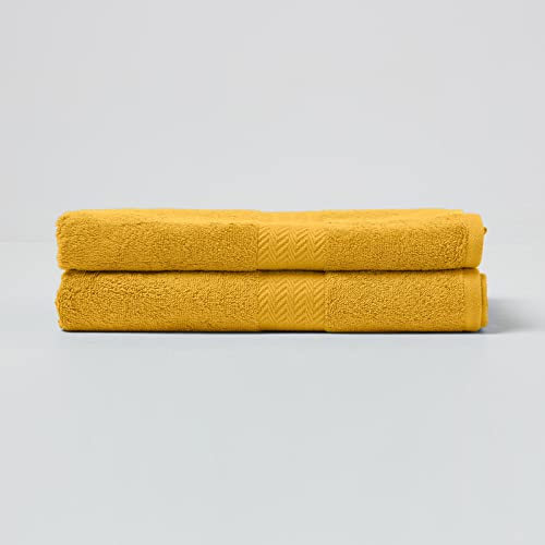 Homescapes 2er Set Luxus Duschtuch Baumwolle 70x130 cm, Handtuch Gold-Gelb, 100% Ägyptische Baumwolle, 500g/m²