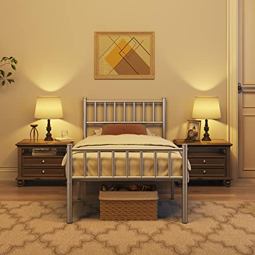 Yaheetech 3ft Single Bed Frame Solid Metal Bed Frame Modern Style with Large Storage Space Silver