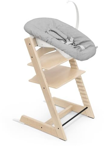 Stokke Tripp Trapp Chair (Natural) with Newborn Set (Grey) - Cosy, Safe & Simple to Use - for Newborns Up to 20 lbs