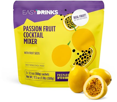 Easy Drinks Pack of 5 Passion Fruit Cocktail Mixer - Non-Alcoholic, Not Syrup, Not Powder Drink Mix - Made with Real Fruit and Seeds - Prepares Up to 10 Cocktails or Mocktails - 5x 3.5 oz
