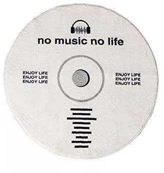 Wokii CD-skiva golvmatta, musikskiva svart rund matta, kreativ CD-formad matta runda mattor halkfri golvmatta för sovrum vardagsrum heminredning, 80 cm vit