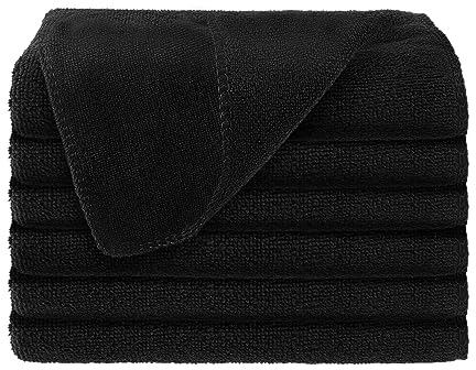 COMNICO 6 Stück Mikrofaser-Reinigungstuch, (30,5 x 30,5 cm) Premium-Polyester Weich Ultra Saugfähig Flickenhandtücher Wiederverwendbar Fusselfrei Haus Küche Reinigungszubehör (Schwarz)