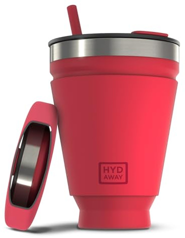HYDAWAY Collapsible Tumbler with Lid and Straw - 16 oz I Portable, Insulated Silicone Travel Mug, Hot & Cold Foldable Cup for Coffee, Tea, Camping & Backpacking, Spill Proof Lid & Steel Rim