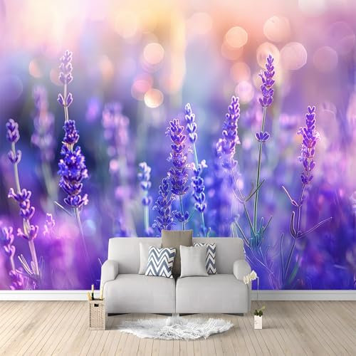 Papel Tapiz Fotográfico Papel Tapiz Natural Lavanda Morada 3D Art Mural Cafe Restaurant Dormitorio Decoración para el Hoga Murales Papel Pintado a Papel Fotomural Dormitorio 400x280 cm