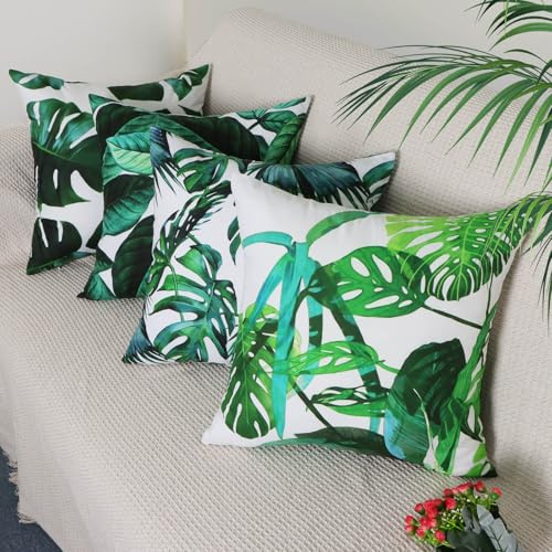 Betadistor Green Cushion Covers 45 x 45 cm Tropical Pacific Romantic Feelings Art Decorative Throw Pillow Covers Soft Pillowcases for Sofa Garden Patio Home Decor Pack 4, Tropical Green, 506-0112