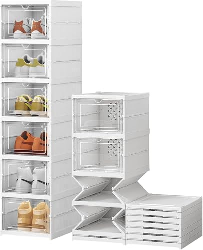 MF artSHOP Scarpiera 6 Ripiani Richiudibile, Scatole per Scarpe, Set di 6 Organizzatori Porta Scarpe Impilabili, Scarpiera Pieghevole e Componibile Salvaspazio In Plastica Trasparenti (6 Scomparti)