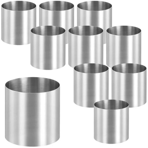 SINJEUN 10 Pcs 5cm Round Cake Rings, Stainless Steel Baking Mousses Rings, Crumpet Pastry Rings for Pancake Cookie Cake Dessert Baking