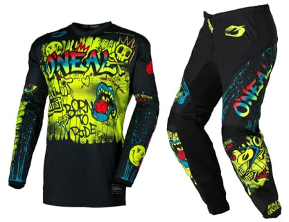 O'NEAL 2026 Youth Kids Element Rancid Jersey Pant Motocross Offroad Gear Combo Black/Neon (Youth Small/W22)