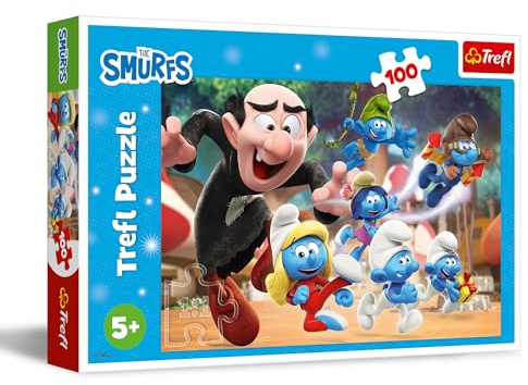 Trefl - Schtroumpfs, Les enseignements du Papa Schtroumpf - Puzzle 100 Pièces - uzzle coloré avec des Personnages de Film Animé, Loisir Créatif, Loisir pour Les Enfants à partir de 5 Ans