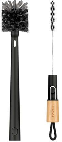 MR.SlGA Wasserflaschenbürste und Strohhalmreinigungsbürste, Flaschenreinigungsbürste mit langem Griff, 2 in 1 Flaschenreinigungsbürste für Sportflaschen, Babyflaschen, Becher, Strohhalme, Schwarz