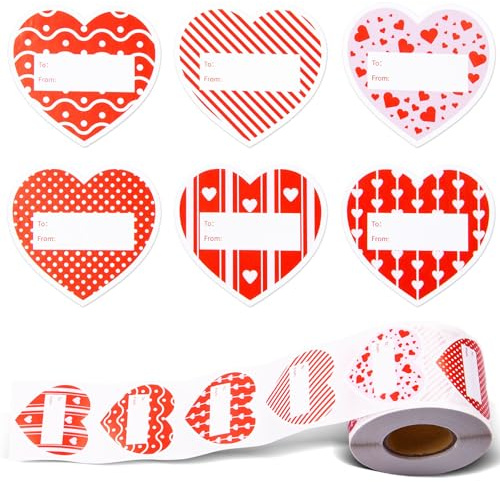 MixTeach 600Pcs Heart Tag Stickers 2 Inch Heart-Shaped Sticky Notes Pink Red to & from Present Name Tag Self-Adhesive Stickers Labels for Envelopes Seal Cards Wedding Birthdays Party Favors