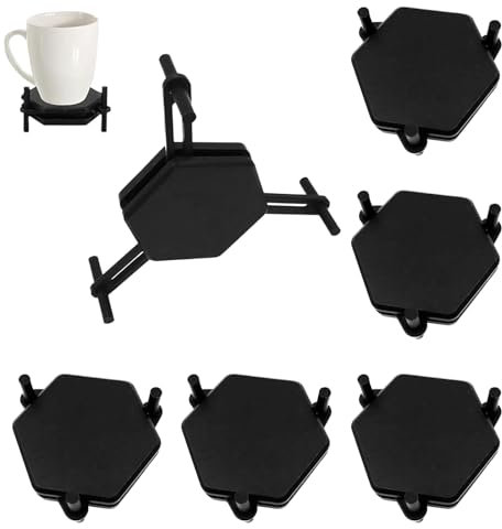 GANILITY Kaffeetassen Organizer, 6 Stücke Tassen Organizer, Tassenstapler, Sechseckiger Kunststoff Untersetzer, Regal, Für Becher, Platzsparend (Schwarz)