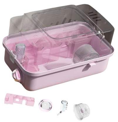F Fityle Hamster Cage Double Tiers with Water Bottle Multipurpose House Hamster Habitat Small Animal Cage for Gerbils Hedgehog Bunny, pink