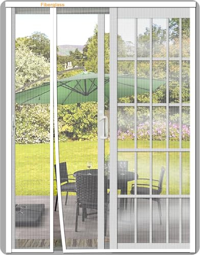 Risareyi Vändbart magnetiskt myggnät 250 x 220 cm, vitt glasfibernät, sidoöppning gardin insektsdörr balkongfönster, automatisk stängning
