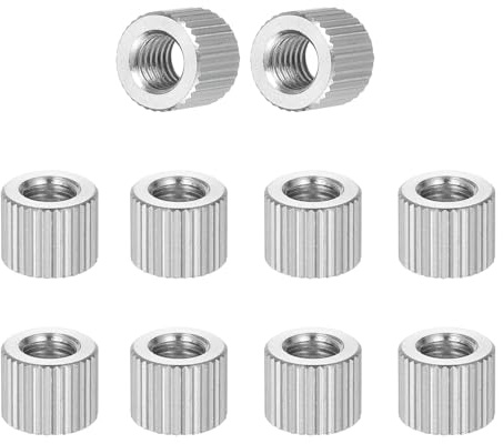 PATIKIL M6 Knurled Thumb Nuts, 10pcs 304 Stainless Steel Female Thread Type Flat Head Through Hole Round Hand Tighten Knob Fasteners Screw Cap Adjust Lock Position, D10mm x H8mm