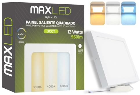 Maxled, Light is Led! Downlight LED Plafon Superficie 12W Rectangular 170x170mm CCT Blanco Cálido Neutro Frío Lámpara de Techo LED 960LM IP44 Focos Led Interior Techo para Baño Salón No Regulable 230V