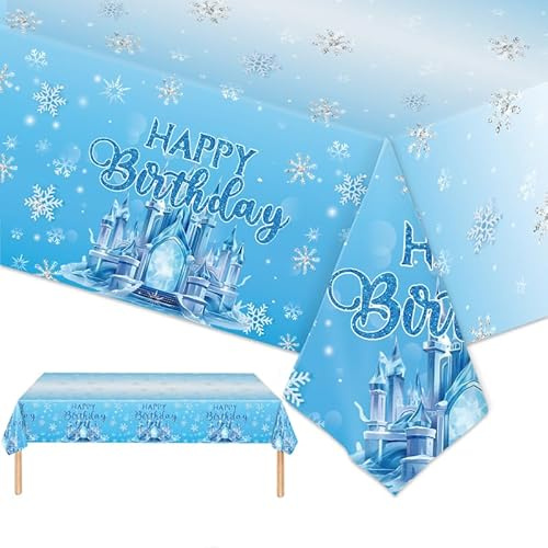 PHOGARY tovaglia Frozen Compleanno decorazioni invernali forniture per feste in plastica usa e getta, 137 x 274 cm (2)