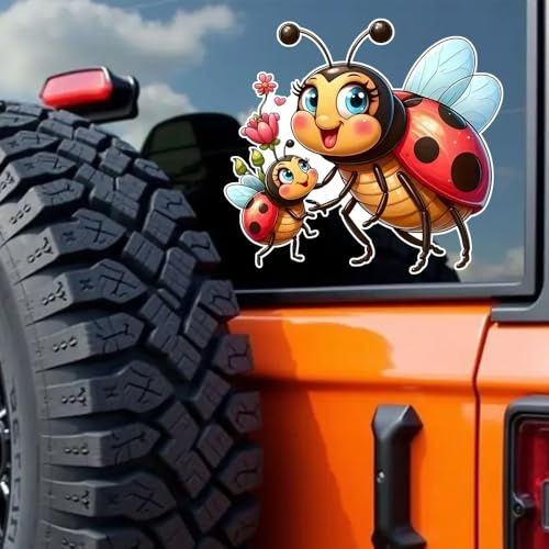 #DZ175 Lot de 2 autocollants coccinelles mignonnes en vinyle, imperméables, décoratifs, pour voitures, ordinateurs portables, motos, camions et vitres de fenêtre - 13 x 12 cm
