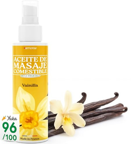 AMORAE Aceite de Masaje Erótico Sexual Comestible Vainilla 100ml – Aceite Masaje Sensual Parejas Adultos con Argán – Sabor Vainilla Gourmet – Lubricante Íntimo Relajante Deslizamiento Óptimo