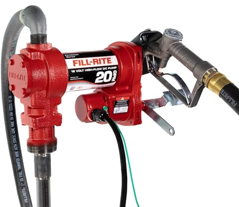 Fill-Rite FR4210H 12V 20 GPM Fuel Transfer Pump with Discharge Hose & Manual Nozzle | Gasoline, Diesel, Kerosene, Ethanol & Methanol Blends & Biodiesel