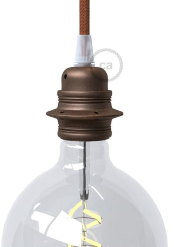 Kit portalámparas E27 en metal con doble virola para pantalla - Cónico, Óxido