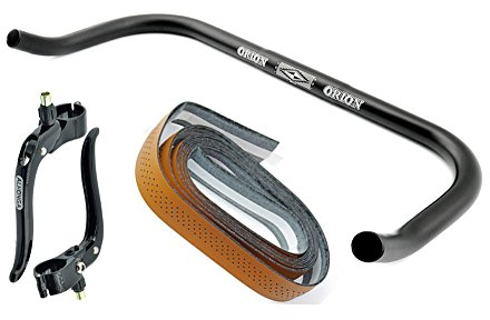 Permanent cykel bullhorn Fixie Singlespeed racercykel triathlon-styre svart 440 mm med bromsspak och ljusbrunt styrband