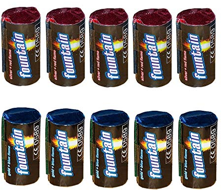 h2i Mini Vulkan | 10 St. | +/- 20 sek | Outdoor Leuchtfontäne mit silber rot & blauem Funkenregen für Silvester, Halloween & Partys | Kinder & Jugendfeuerwerk | Ganzjahresfeuerwerk Kat 1