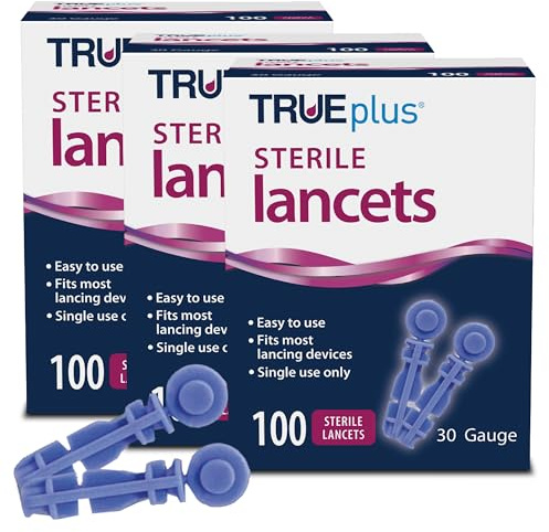 TRUEplus Single-Use Safety Lancets Bundle - 300 Blood Lancets (Sterile, 30g, 4 cm), TRUEplus Log Book