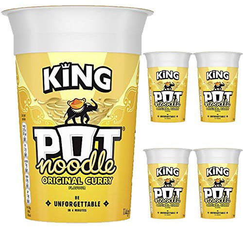 5 x 114g King Size Pot Noodle Original Curry Pasta Vegetarian Snack Food