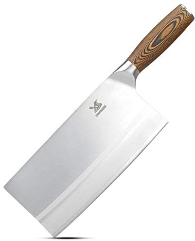 MSY BIGSUNNY Coltello da cucina cinese, lunghezza lama 20,5 cm, lama grande, acciaio al carbonio, manico in legno