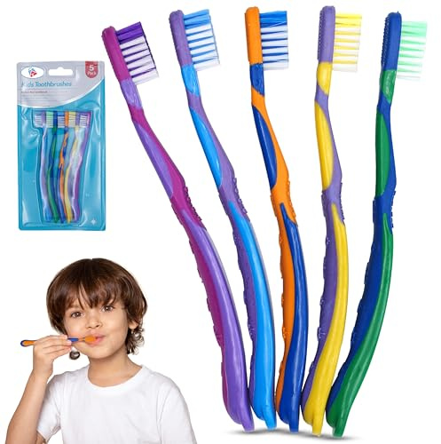 Kids Manual Toothbrushes, 5PK Gentle Extra Soft Bristles, Kids Toothbrushes, Soft Toothbrush for Kids Adults, Travel Essentials for Kids Ages 3+ Years | Mixed Colour