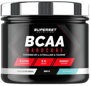 Superset Nutrition | Bcaa Hardcore (360g) | BCAA en poudre (acides aminés) | Ratio 2:1:1 optimal pour l'anabolisme - Formule explosive de BCAA + Citrulline, Taurine et vitamines - Tutti Frutti