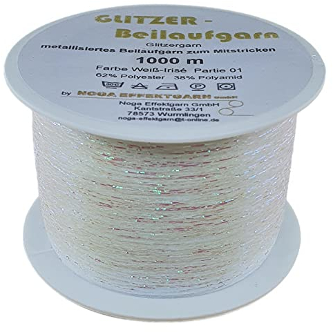 Glitzer Beilaufgarn auf 1000 Meter Spulen in verschiedenen Farben (Weiß-Irisé)