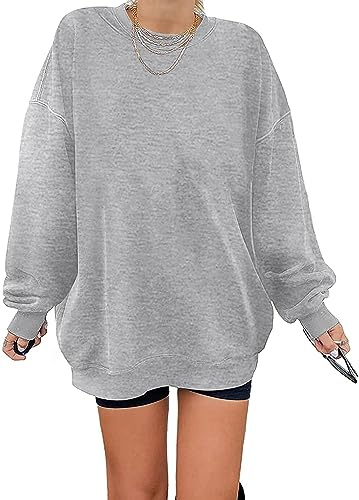 Felpa da Donna Los Angeles, Pullover Oversized, Manica Lunga, Girocollo, Basic, Loose, Tops, Senza Cappuccio, Teenager, Vintage, Camicie, grigio chiaro, L