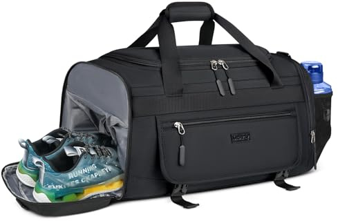 Sac de Sport Homme Femme 55L Grande Sac de Sport vec Compartiment à Chaussures et Poche Humide Imperméable Sac Fitness Gym Sacs de Voyage Weekend