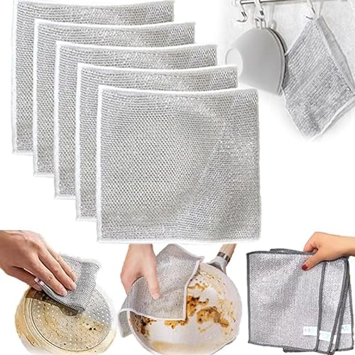 Stracci multiuso per lavare i piatti, 2023 nuovi stracci per lavare i piatti bagnati e asciutti, stracci antigraffio per strofinare, panni per la pulizia dei piatti (5 pezzi)
