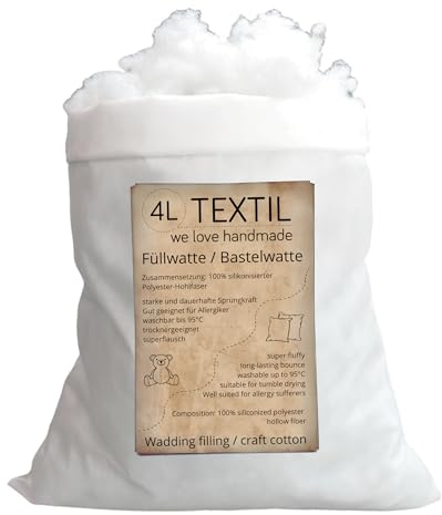 4L Textil Watte zum basteln Bastelwatte Polsterwatte Wattekugeln Polsterfüllung Füllstoff Volumenvlies Deko Watte Füllwatte Füllmaterial Schneewatte(5kg)